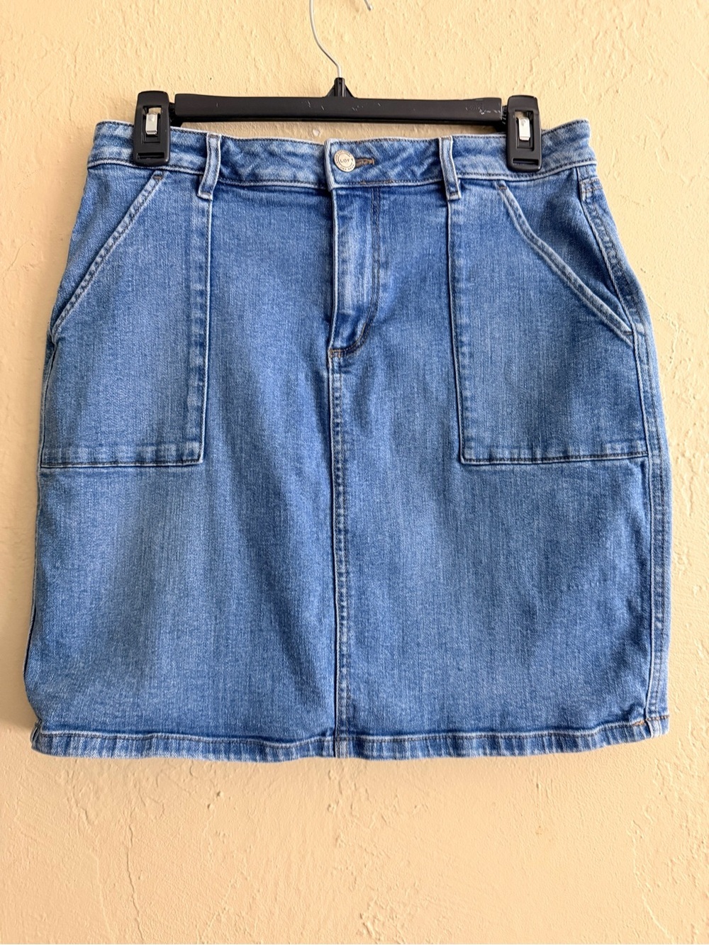 LOFT Light Blue Denim Mini Skirt with Front Pockets